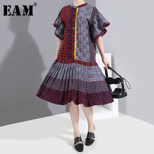 Load image into Gallery viewer, [EAM] Women Pattern Printed Pleated Temperament Dress New Round Neck Short Sleeve Loose Fit Fashion Spring Summer 2020 1S541
