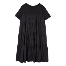 Load image into Gallery viewer, [EAM] Women Black Pleated Split  Joint Temperament Dress New Round Neck Short Sleeve Loose Fit Fashion Spring Summer 2020 1S778
