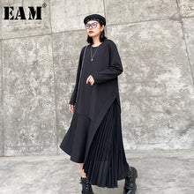 Load image into Gallery viewer, [EAM] Women Black Asymmetrical Pleated Big Size Dress New Round Neck Long Sleeve Loose Fit Fashion Tide Spring Autumn 2020 1T761
