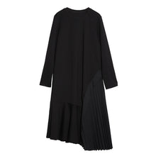 Load image into Gallery viewer, [EAM] Women Black Asymmetrical Pleated Big Size Dress New Round Neck Long Sleeve Loose Fit Fashion Tide Spring Autumn 2020 1T761
