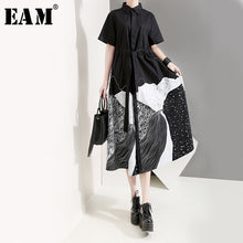 Load image into Gallery viewer, [EAM] Women Black Printed Drawstring Big Size Shirt Dress New Lapel Short Sleeve Loose Fit Fashion Spring Summer 2020 1T565
