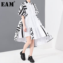 Load image into Gallery viewer, [EAM] Women Pattern Printed Back Long Big Size Shirt Dress New Lapel Short Sleeve Loose Fit Fashion Spring Summer 2020 1T43500
