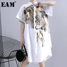 Load image into Gallery viewer, [EAM] Women Pattern Printed Irregular Big Size Shirt Dress New Lapel Half Sleeve Loose Fit Fashion Tide Spring Summer 2020 1T941
