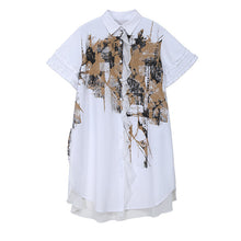 Load image into Gallery viewer, [EAM] Women Pattern Printed Irregular Big Size Shirt Dress New Lapel Half Sleeve Loose Fit Fashion Tide Spring Summer 2020 1T941
