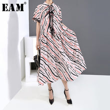 Load image into Gallery viewer, [EAM] Women Striped Pattern Printed Big Size Long Dress New Lapel Half Sleeve Loose Fit Fashion Tide Spring Summer 2020 1U124
