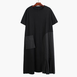 [EAM] Women Black Big Pocket Split Big Size Dress New Round Neck Sleeveless Loose Fit Fashion Tide Spring Summer 2020 1T898