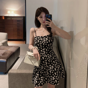 Summer Flavor Chic Lattice Print Slim Women Sexy Dress Sleeveless Spaghetti Strap Dress Fashion Slash Neck A Line Mini Dresses