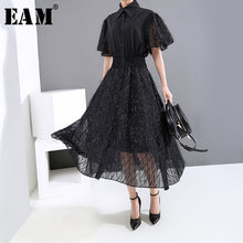 Load image into Gallery viewer, [EAM] Women Black Tassels Split Joint Temperament Midi  Dress New Lapel Half Sleeve Loose Fit Fashion Spring Summer 2020 1U122
