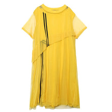 Load image into Gallery viewer, [EAM] Women Yellow Mesh Split Joint Big Size Dress New Round Neck Short Sleeve Loose Fit Fashion Tide Spring Summer 2020 1U547
