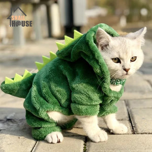 Snailhouse Hot Sale Pet Cat Clothes Funny Dinosaur Costumes Winter Warm Plush Cat Coat Small Cat Kitten Hoodie Puppy Dog Clothes