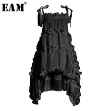 Load image into Gallery viewer, [EAM] Women Irregular Ruffles Spaghetti Strap Dress New Round Neck Sleeveless Loose Fit Fashion Tide Spring Summer 2020 1W571
