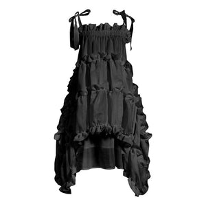 [EAM] Women Irregular Ruffles Spaghetti Strap Dress New Round Neck Sleeveless Loose Fit Fashion Tide Spring Summer 2020 1W571