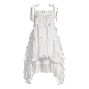 [EAM] Women Irregular Ruffles Spaghetti Strap Dress New Round Neck Sleeveless Loose Fit Fashion Tide Spring Summer 2020 1W571